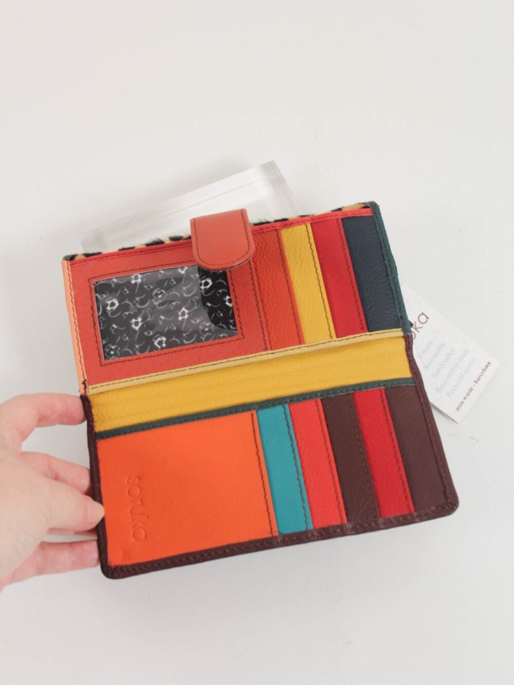 NWT Soruka Recycled Leather Leopard Print Wallet Colorful Clutch - Picture 5 of 10